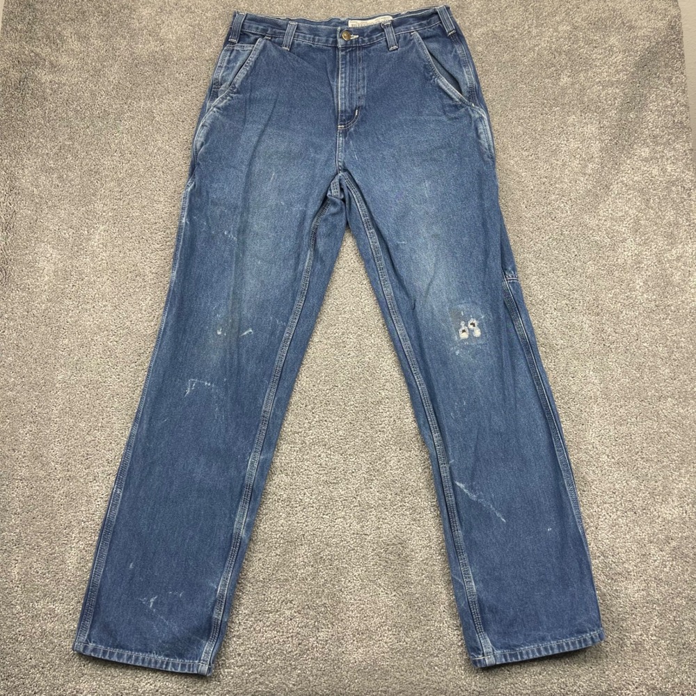 Carhartt Jeans Mens 32x33 Denim Dungaree Fit Carpenter Distressed Straight Leg